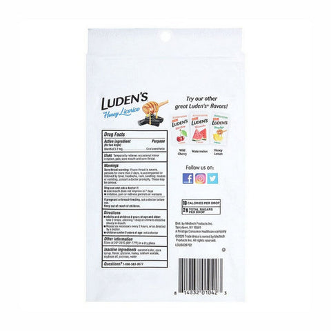 Ludens, Throat Drops Honey Licorice, 30 Count Ludens