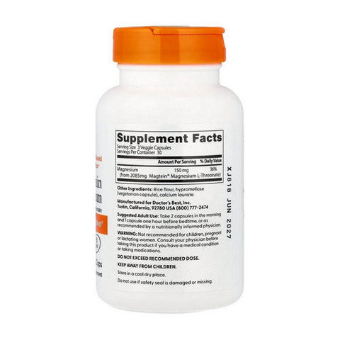 Doctors Best, Brain Magnesium with Magtein, 50 mg, 90 Veggie Caps Doctors Best
