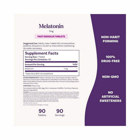Natrol, Melatonin Fast Dissolve Strawberry, 1 Mg, 90 Tabs Natrol