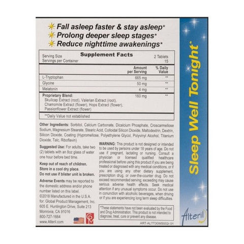 Alteril, All Natural Sleep Aid, 30 Tabs Alteril