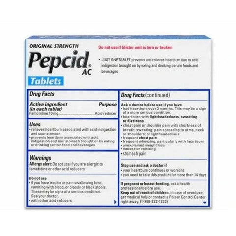 Pepcid, Ac Famotidine Acid Reducer Original Strength, 10 Mg, 30 Tablets Pepcid