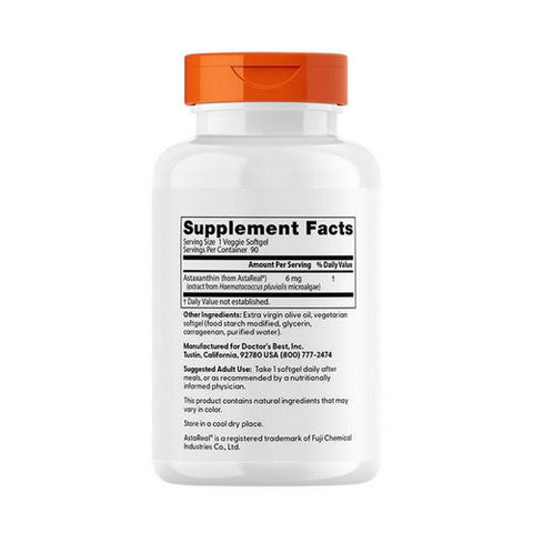 Doctors Best, Astaxanthin With AstaReal, 6 mg, 90 Veggie Softgels Doctors Best
