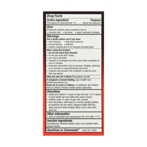 4-Way, Phenylephrine Hydrochloride 1% Nasal Decongestant Spray Fast Acting, 1 Oz