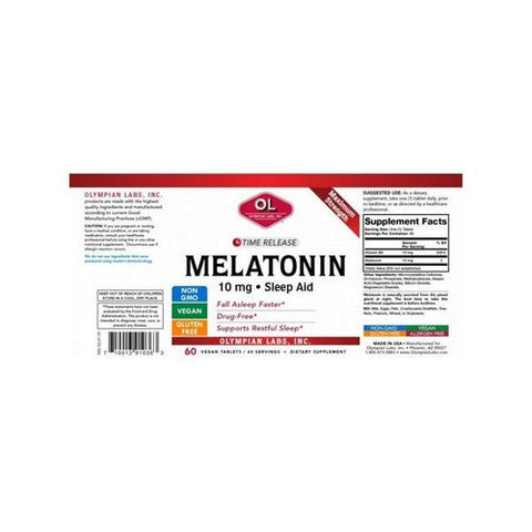 Olympian Labs, Melatonin Time Release Maximum Strength, 10 Mg, 60 Vegan Tabs Olympian Labs