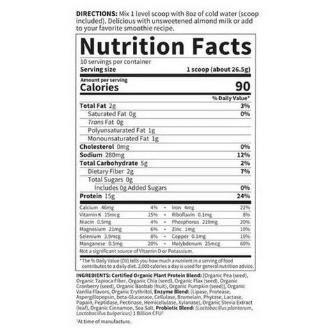 Garden of Life, Organic Plant Protein, Smooth Vanilla 9 oz Garden of Life