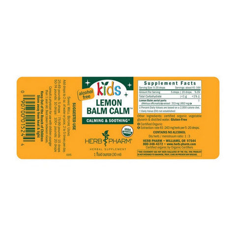Herb Pharm, Kids Lemon Balm Calm, 1 fl oz Herb Pharm
