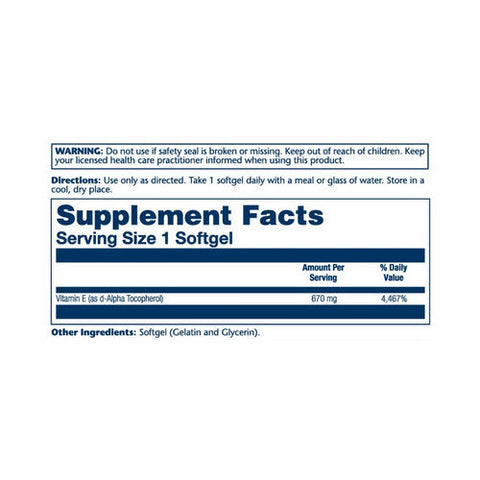 Solaray, Vitamin E Natural Source High Potency, 670 Mg, 60 Softgels Solaray