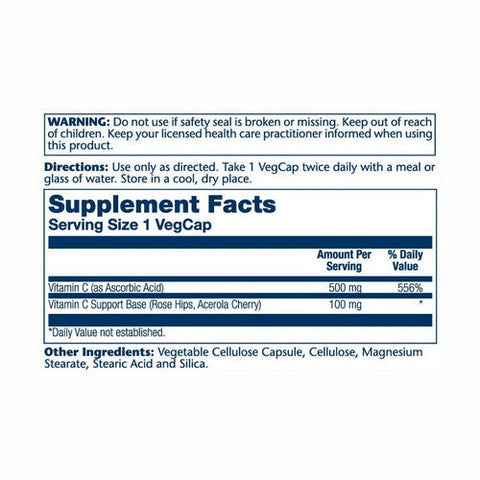 Solaray, Vitamin C With Rose Hips And Acerola, 500 Mg, 100 Caps Solaray