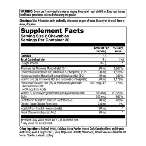 Kal, Coenzyme B-Complex, Cocoa Mint 60 Chews Kal
