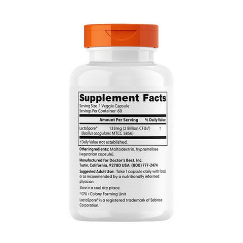 Doctors Best, Digestive Health Probiotic With LactoSpore, 2 Billion CFUS, 60 Veggie Caps Doctors Best