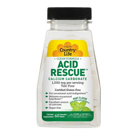 Country Life, Acid Rescue, 1000 mg, Mint 60 Chews Country Life
