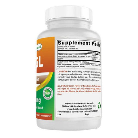 Best Naturals, DGL Chewable, 380 mg, 180 Tabs Best Naturals