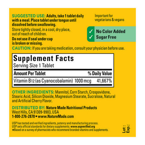 Nature Made, Fast Dissolve B-12 Sublingual Cherry, 1000 Mcg, 50 Tabs Nature Made