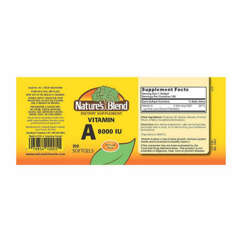 Nature's Blend, Vitamin A, 8000 IU, 100 Softgels Nature's Blend