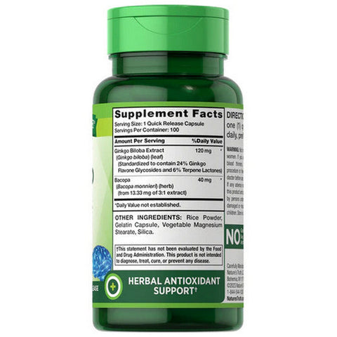 Nature's Truth, Standardized Ginkgo Biloba Plus Bacopa, 120 Mg, 100 Caps Nature's Truth