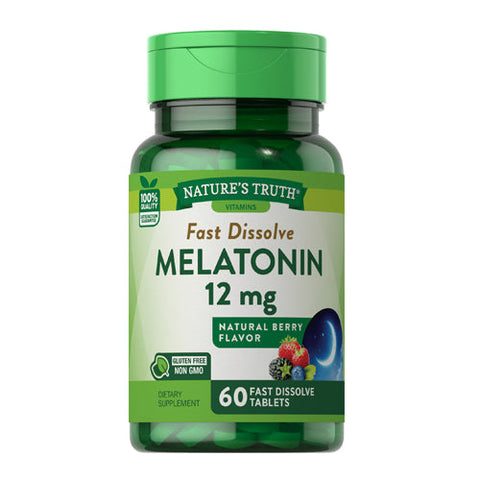 Nature's Truth, Melatonin Fast Dissolve Tabs Natural Berry Flavor, 12 Mg, 60 Tabs Nature's Truth