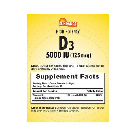 Sundance, High Potency Vitamin D3, 5000 IU, 60 Tabs Sundance