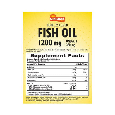 Sundance, Fish Oil Omega-3 Coated Softgels Odorless Natural Lemon, 100 Tabs Sundance