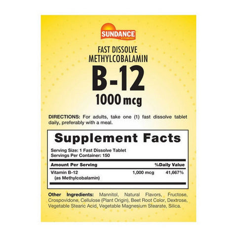 Sundance, B-12 Fast Dissolve Natural Berry, 1000 Mcg, 150 Tabs Sundance