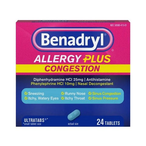 Benadryl, Allergy Plus Congestion Tablets, 24 Tabs Benadryl
