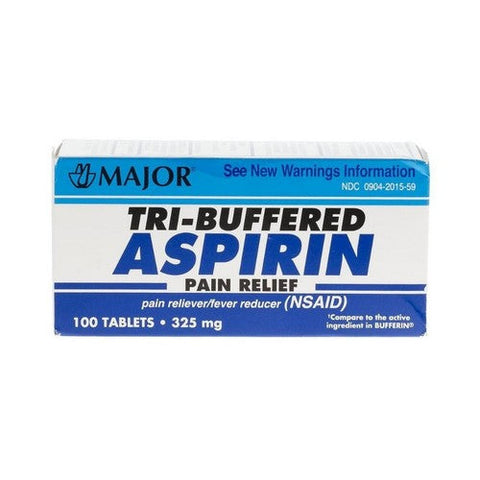 Major Pharmaceuticals, Tri Buffered Aspirin Pain Relief Strength, 100 Tabs Major Pharmaceuticals