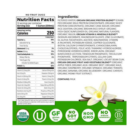 Orgain, Organic Nutritional Shake Sweet Vanilla Bean Flavor, 11 Oz Orgain