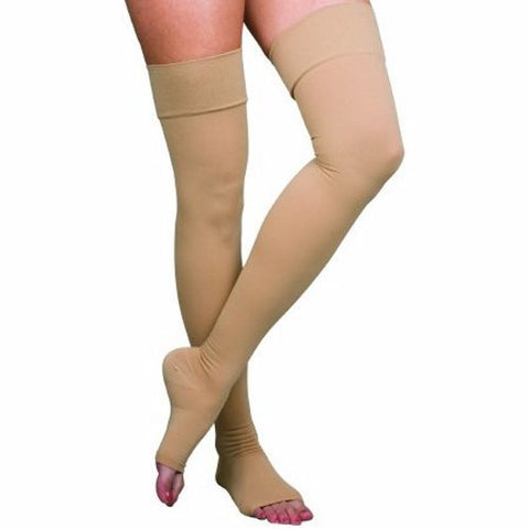 Compression Stockings Loving Comfort  Thigh High Medium Beige Open Toe Beige 1 Pair by Loving Comfort