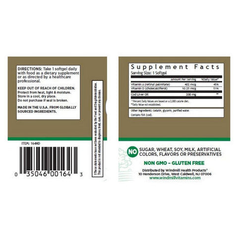 Windmill Health, Cod Liver Oil, 100 Softgels Windmill Health