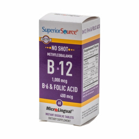 Superior Source, No Shot Methylcobalamin B-12 with B-6 & Folic Acid, 400 mcg, 60 Tabs Superior Source