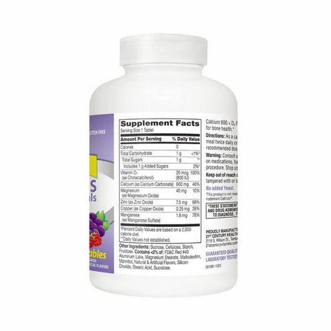 21st Century, Calcium 600 Plus D3 + Minerals Fruit Punch, 75 Chewable Tabs 21st Century