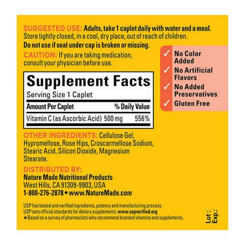 Nature Made, Vitamin C with Rose Hips, 500mg, 130 Tabs Nature Made