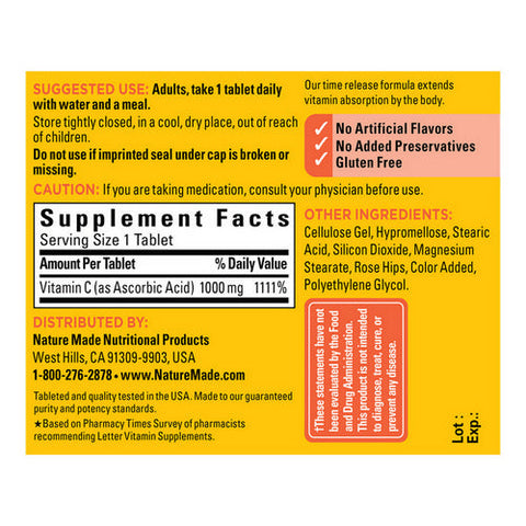 Nature Made, Vitamin C with Rose Hips, 500mg, 60 Tabs Nature Made