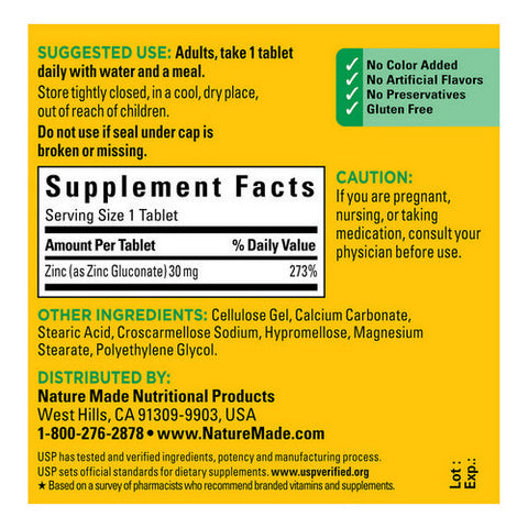 Nature Made, Zinc, 30 Mg, 100 Tabs Nature Made
