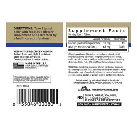 Windmill Health, Fe Tabs Ferrous Sulfate, 100 Tabs Windmill Health