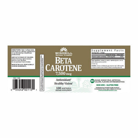 Windmill Health, Beta Carotene, 25000 IU, 100 Softgels Windmill Health