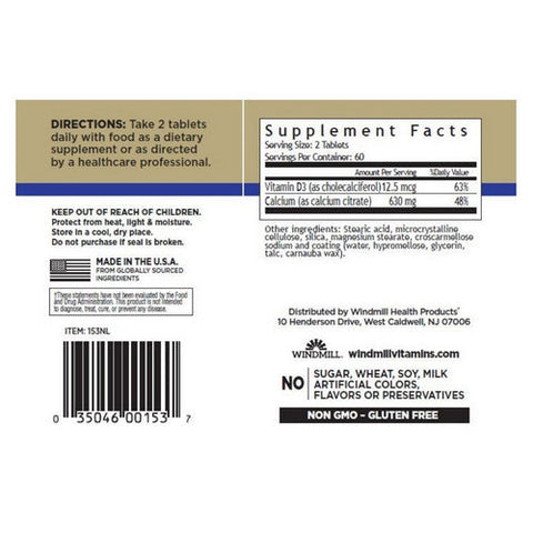 Windmill Health, Calcium Citrate + D, 120 Tabs Windmill Health