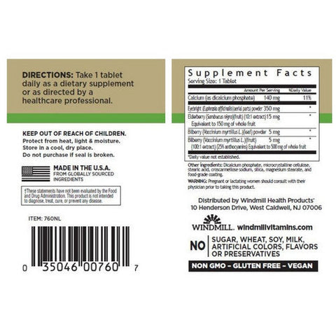 Windmill Health, Bilberry, 500 mg, 60 Caps Windmill Health