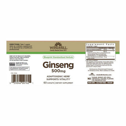 Windmill Health, Ginseng, 500 mg, 60 Caps Windmill Health
