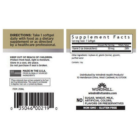 Windmill Health, Vitamin D3, 100 Softgels Windmill Health