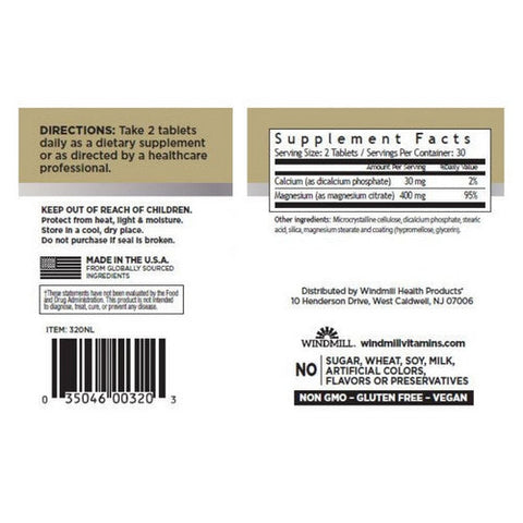 Windmill Health, Magnesium Citrate, 400 mg, 60 Tabs Windmill Health
