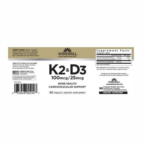 Windmill Health, Vitamin K And Vitamin D3, 60 Tabs Windmill Health