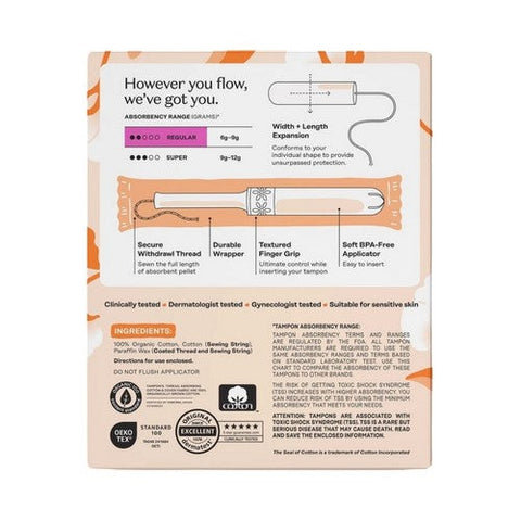 The Honey Pot, Organic Regular Tampons Plastic Applicator Unscented, 18 Count The Honey Pot