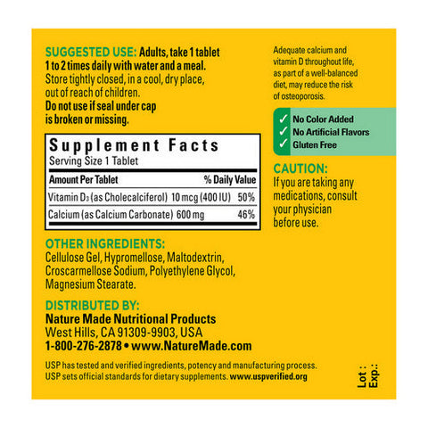 Nature Made, Calcium With Vitamin D3, 600 Mg, 60 Tabs Nature Made