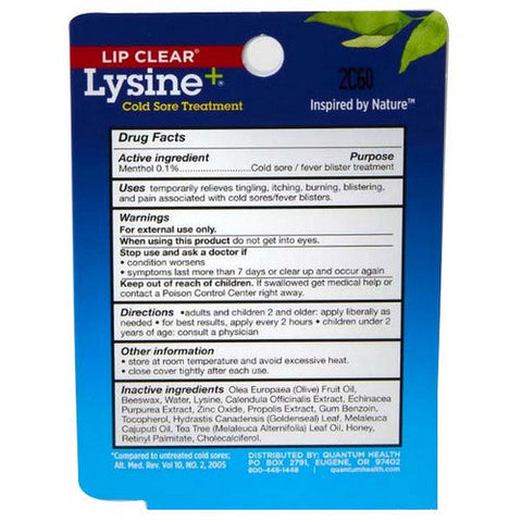 Quantum Health, Lipclear Lysine Plus Cold Sore Treatment, 0.25 oz Quantum Health