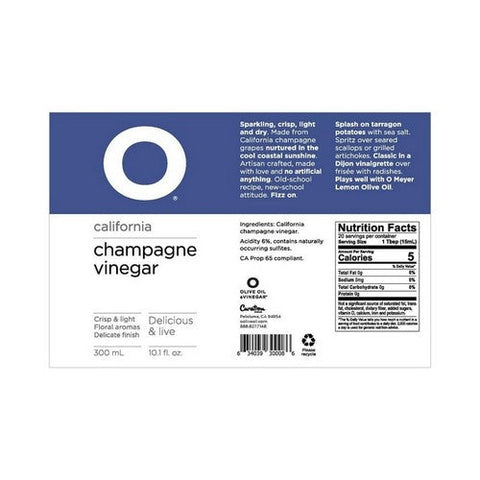 O Olive Oil, California Champagne Vinegar, 10.1 Oz(Case Of 6) O Olive Oil