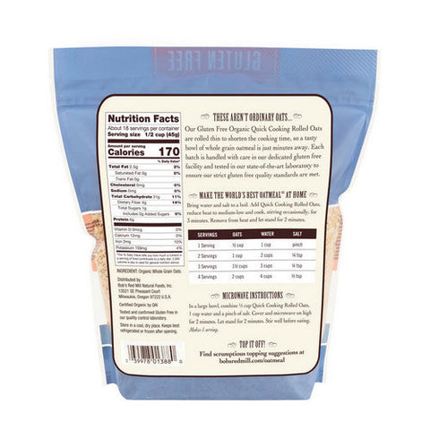 Bobs Red Mill, Organic Quick Cooking Rolled Oats Grain Free, 28 Oz(Case Of 4) Bobs Red Mill
