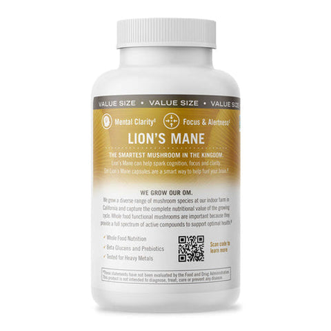 Om Mushrooms, Lion's Mane Mushroom Superfood, 180 Veg Caps Om Mushrooms