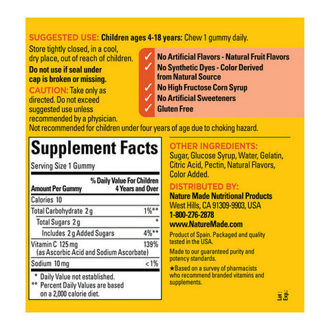 Nature Made, Kids First Vitamin C Gummies Tangerine, 125 Mg, 110 Tabs Nature Made