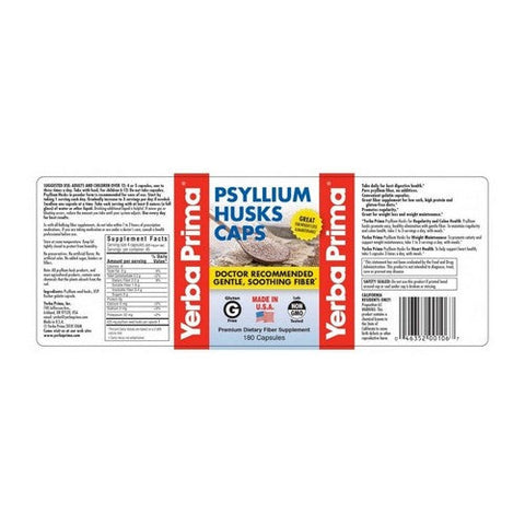 Yerba Prima, Psyllium Husks, (Gelatin) 180 Caps Yerba Prima