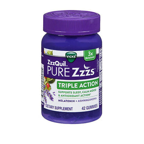 Zzzquil Pure Zzzs Triple Action Gummies Blackberry Vanilla 42 Count by Vicks